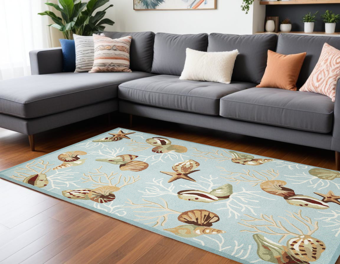 7' Round Blue Shells And Corals Indoor Area Rug