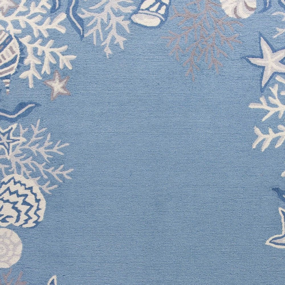 3' X 5' Blue Gray And White Fish and Coral Hand Hooked Area Rug