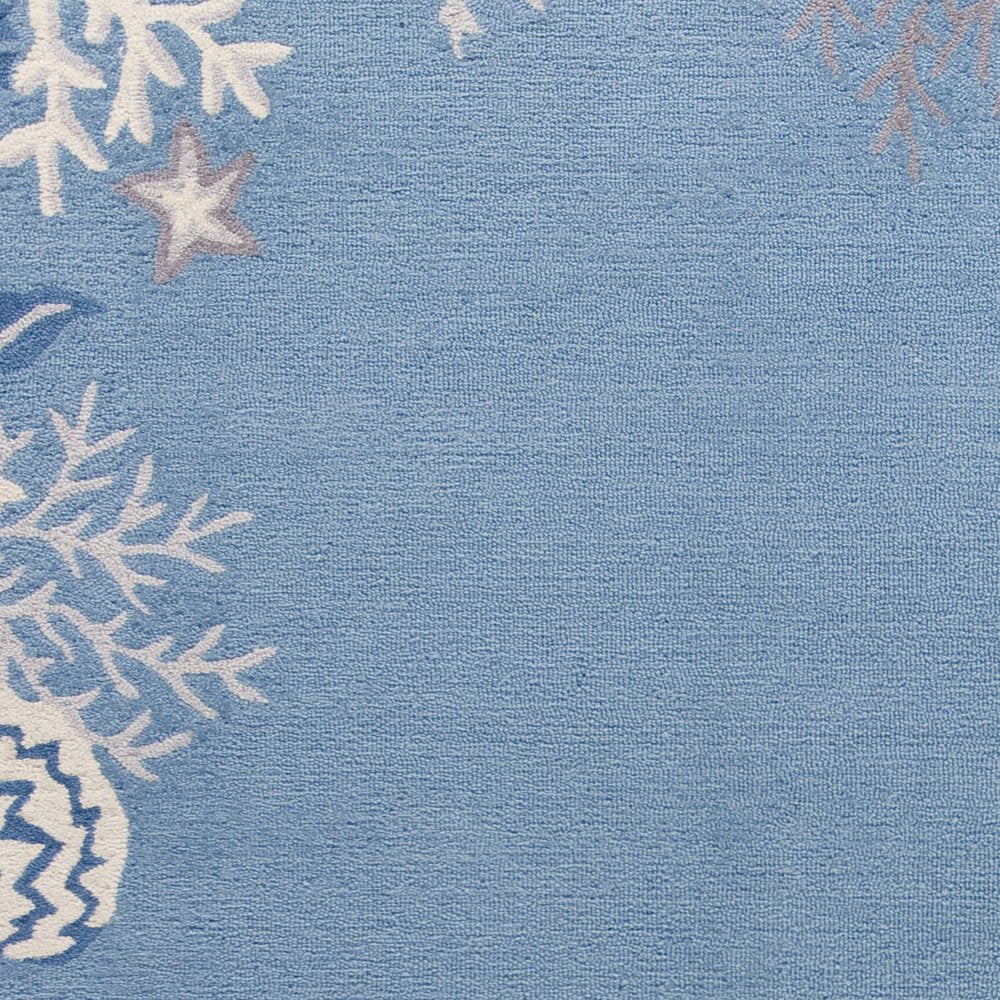 3' X 5' Blue Gray And White Fish and Coral Hand Hooked Area Rug