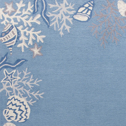 3' X 5' Blue Gray And White Fish and Coral Hand Hooked Area Rug