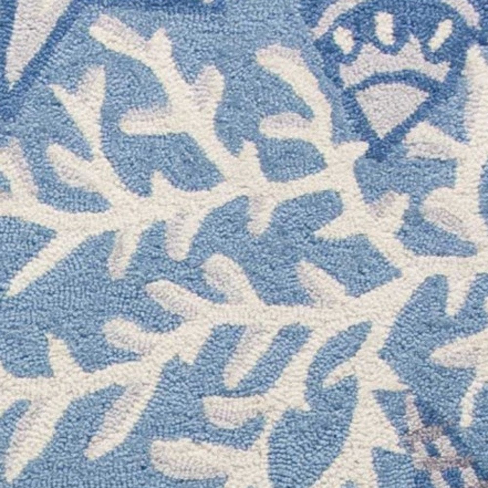 3' X 5' Blue Gray And White Fish and Coral Hand Hooked Area Rug