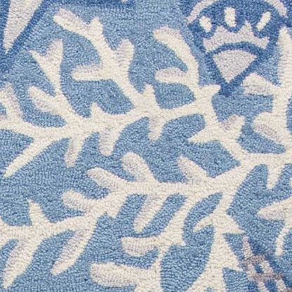 3' X 5' Blue Gray And White Fish and Coral Hand Hooked Area Rug