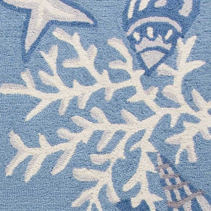 3' X 5' Blue Gray And White Fish and Coral Hand Hooked Area Rug