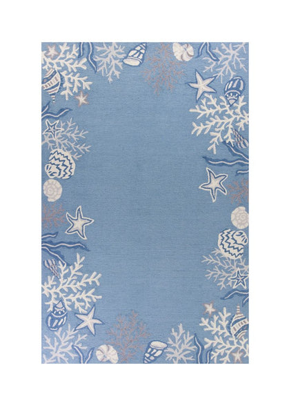 3' X 5' Blue Gray And White Fish and Coral Hand Hooked Area Rug