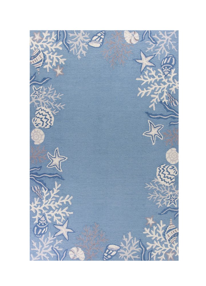 3' X 5' Blue Gray And White Fish and Coral Hand Hooked Area Rug