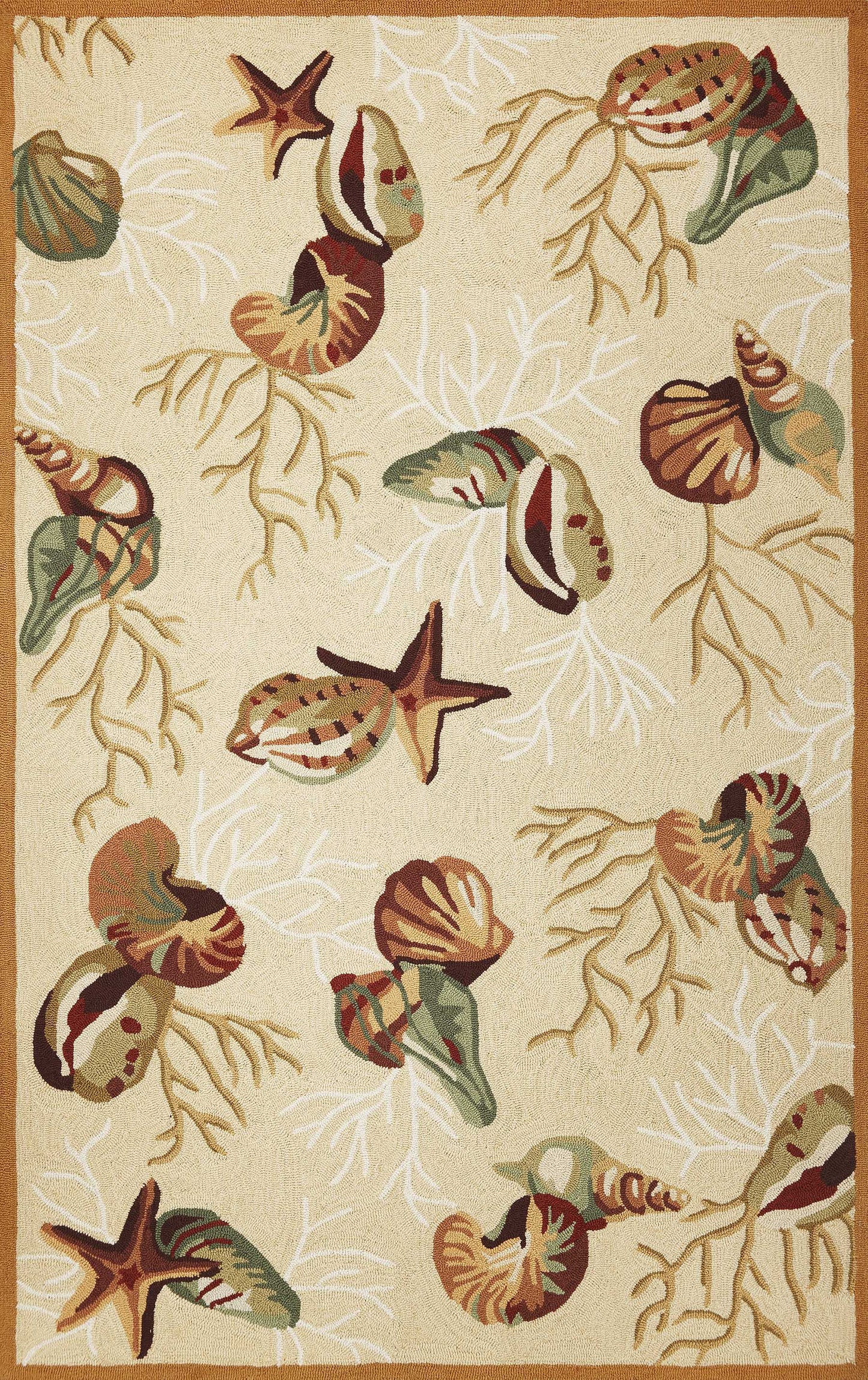 5' X 7' Beige Corals And Shells Indoor Area Rug