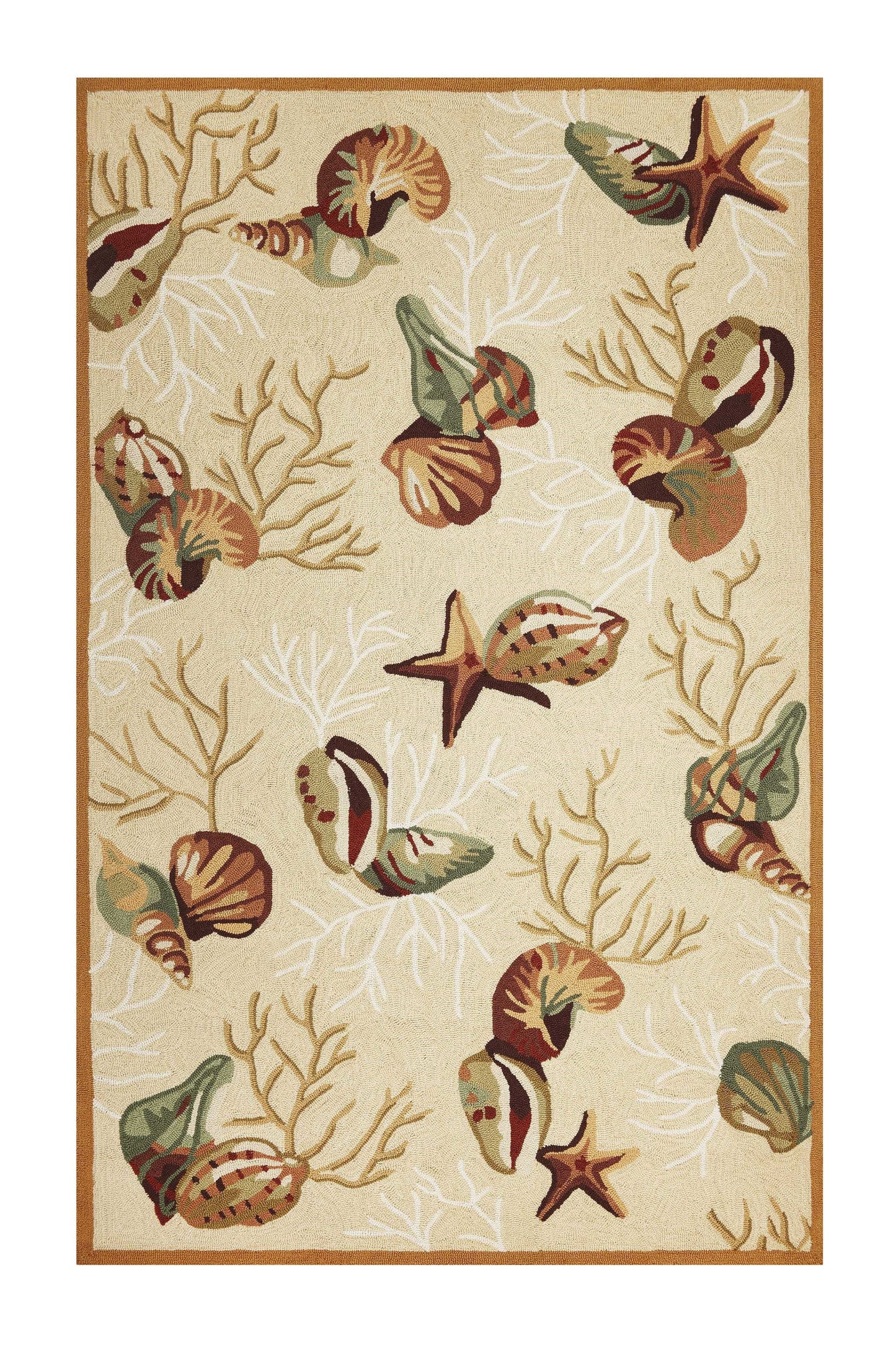 5' X 7' Beige Corals And Shells Indoor Area Rug