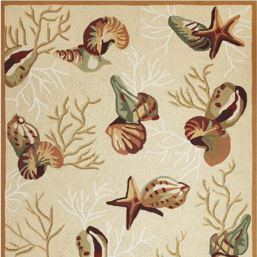 5' X 7' Beige Corals And Shells Indoor Area Rug