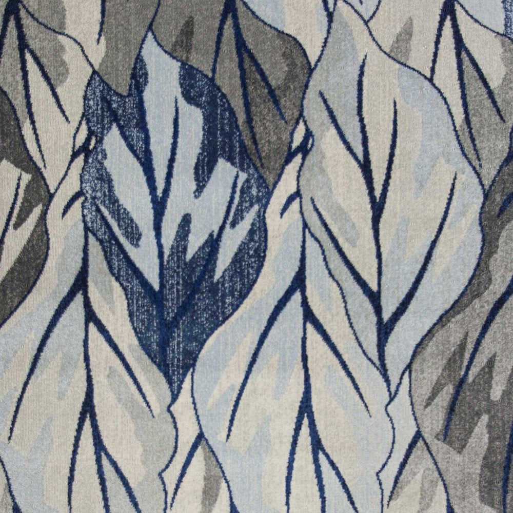 5' X 8' Gray And Navy Blue Botanical Leaves Area Rug