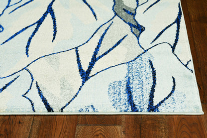 5' X 8' Gray And Navy Blue Botanical Leaves Area Rug