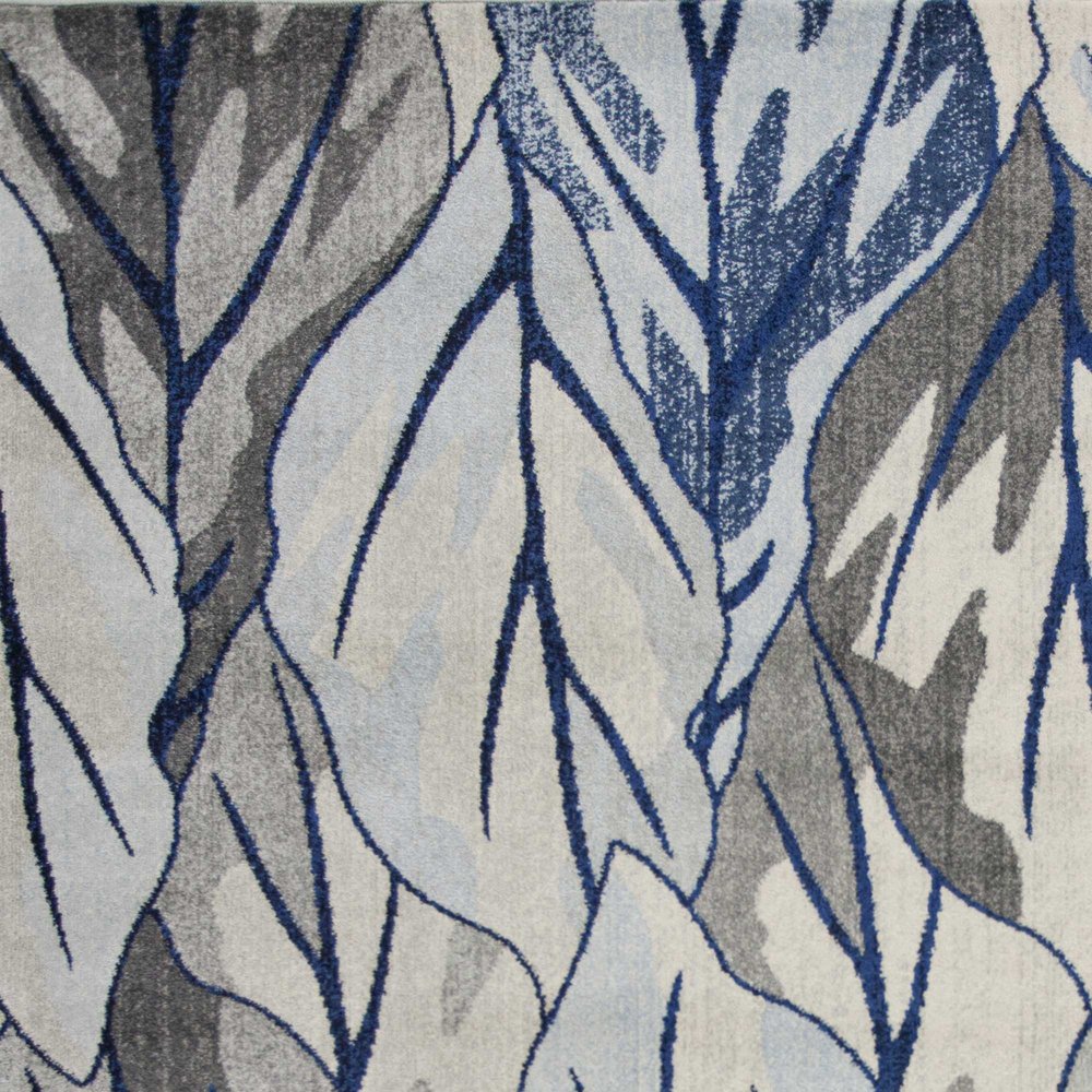 5' X 8' Gray And Navy Blue Botanical Leaves Area Rug