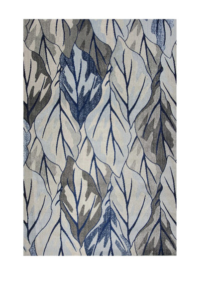 5' X 8' Gray And Navy Blue Botanical Leaves Area Rug