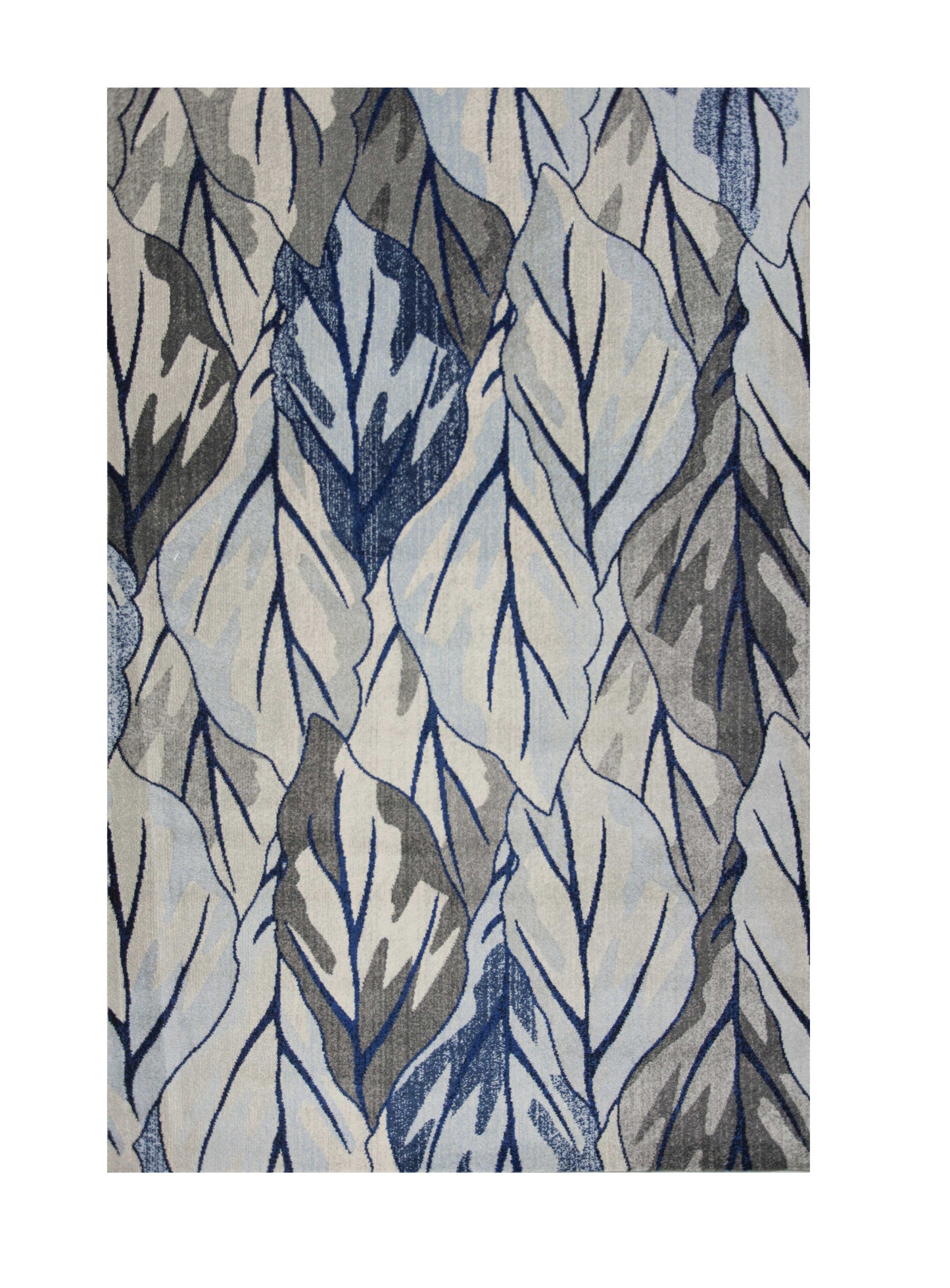 5' X 8' Gray And Navy Blue Botanical Leaves Area Rug