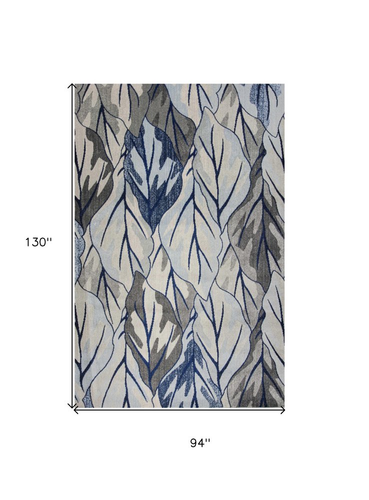 5' X 8' Gray And Navy Blue Botanical Leaves Area Rug