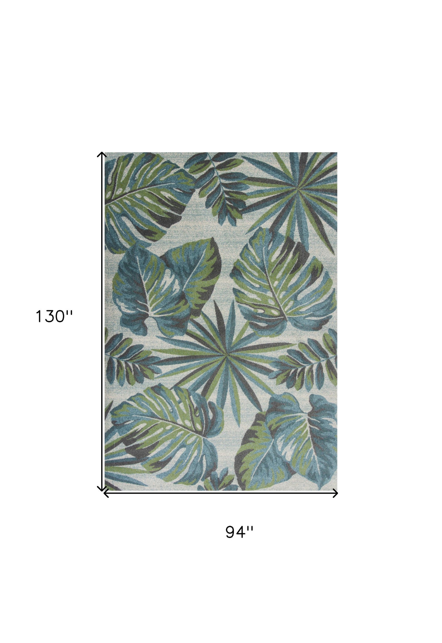 3' X 5' Teal and Ivory Tropical Floral Area Rug