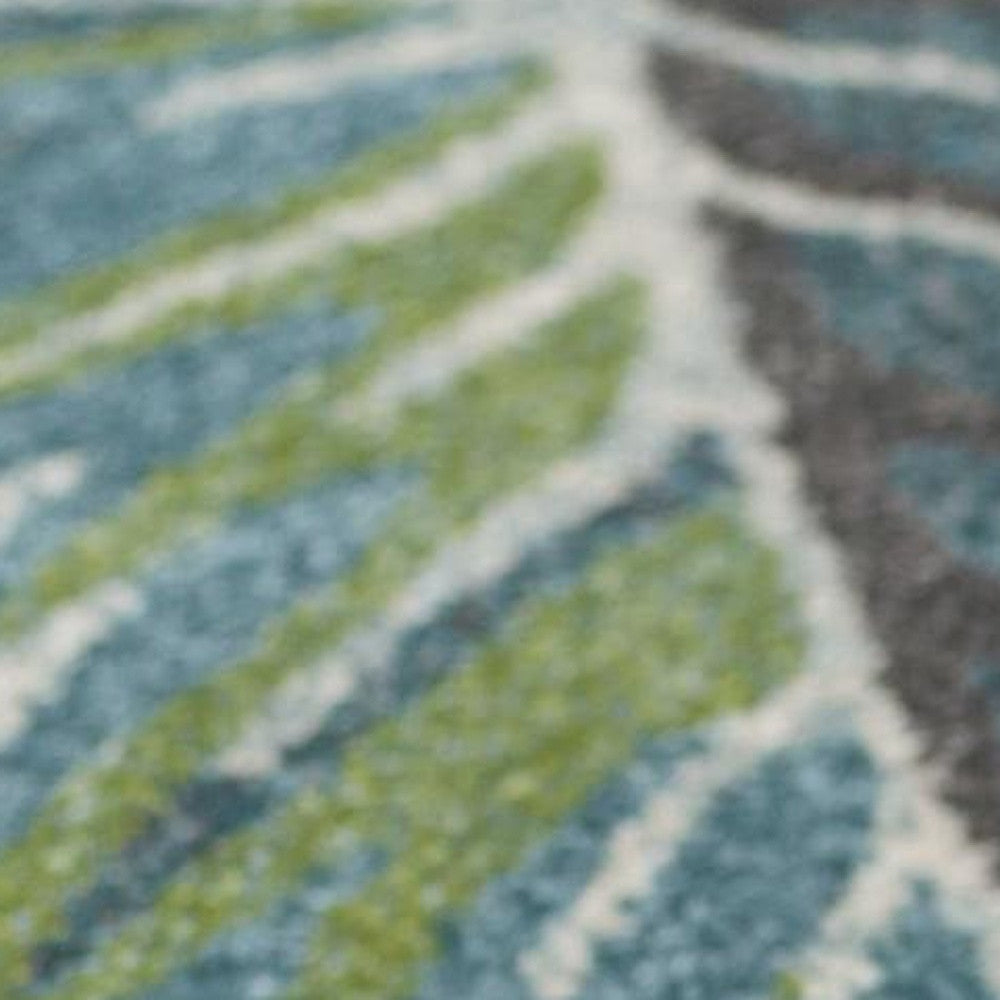 3' X 5' Teal and Ivory Tropical Floral Area Rug