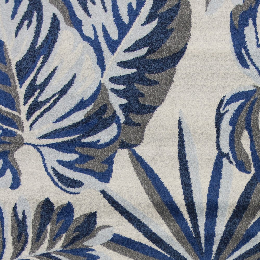 8' X 11' Blue And Gray Botanical Leaves Area Rug