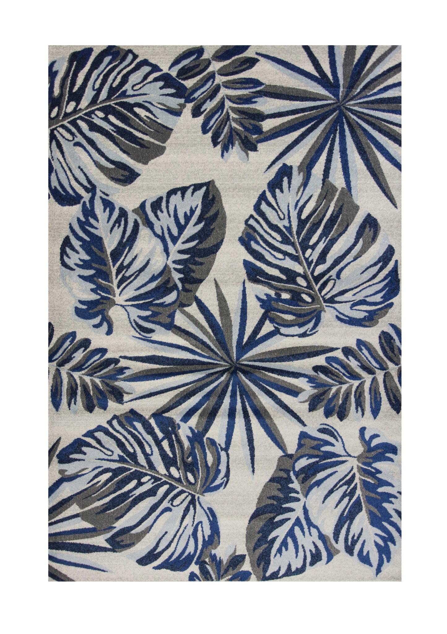 8' X 11' Grey Blue Machine Woven Oversized Tropical Leaves Indoor Area Rug