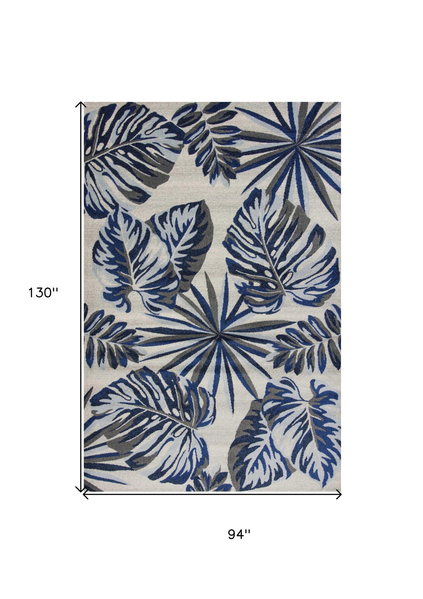 10' X 13' Grey Blue Machine Woven Tropical Leaves Indoor Area Rug