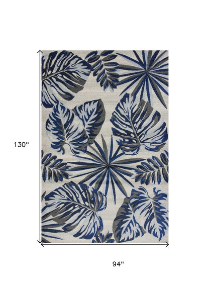 8' X 11' Blue And Gray Botanical Leaves Area Rug