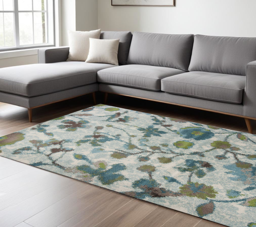 3' X 5' Teal Floral Vines Area Rug