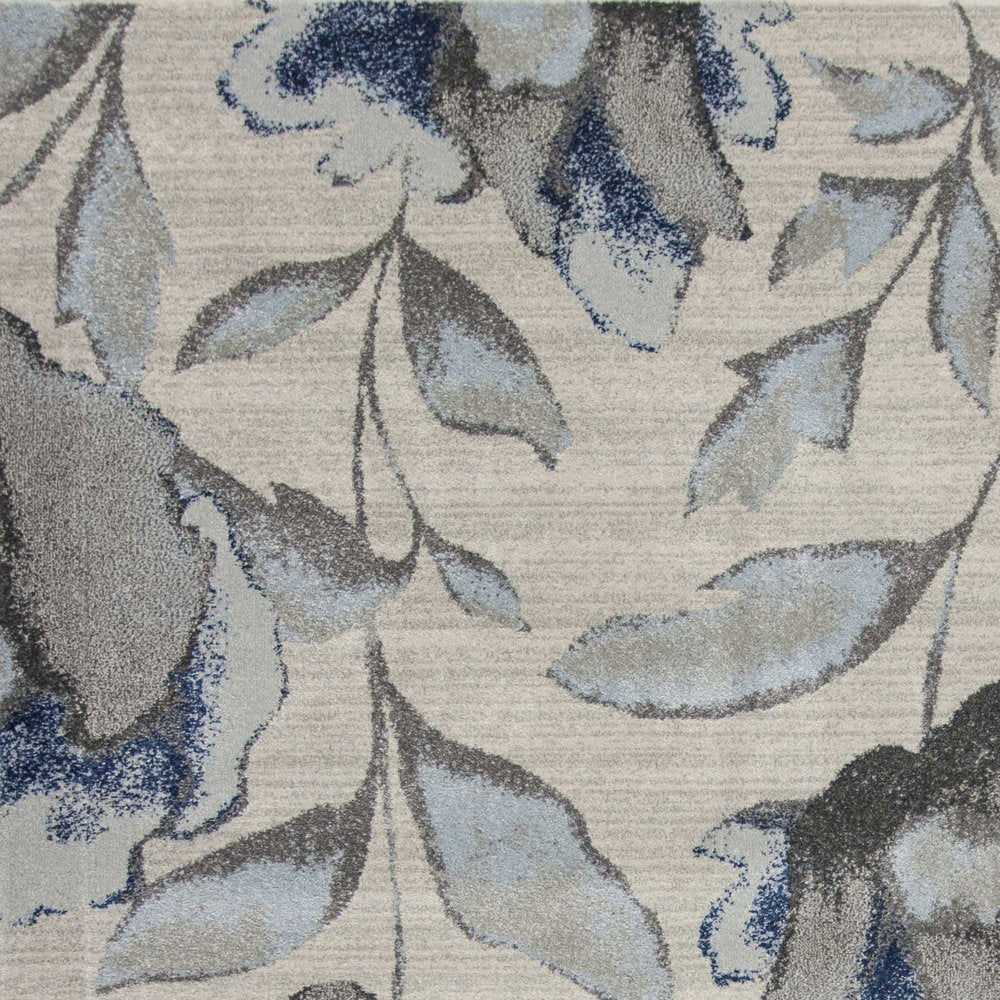 9' X 13' Ivory Blue And Gray Floral Vines Area Rug