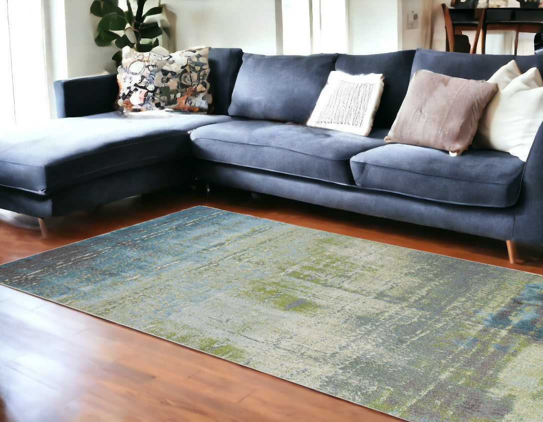 3' X 5' Blue and Green Abstract Brushstrokes Area Rug