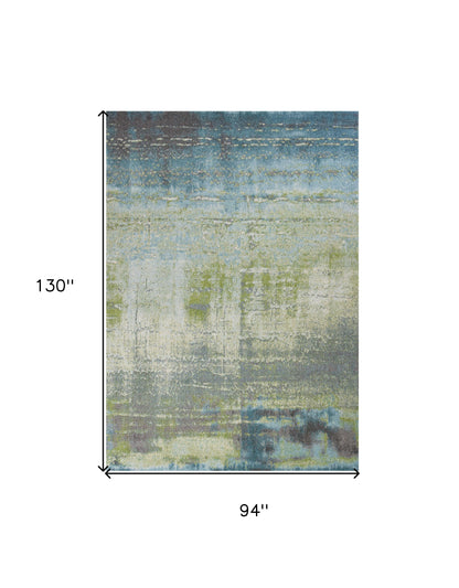 3' X 5' Blue and Green Abstract Brushstrokes Area Rug