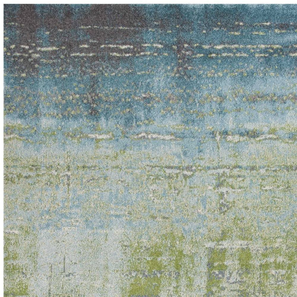 3' X 5' Blue and Green Abstract Brushstrokes Area Rug