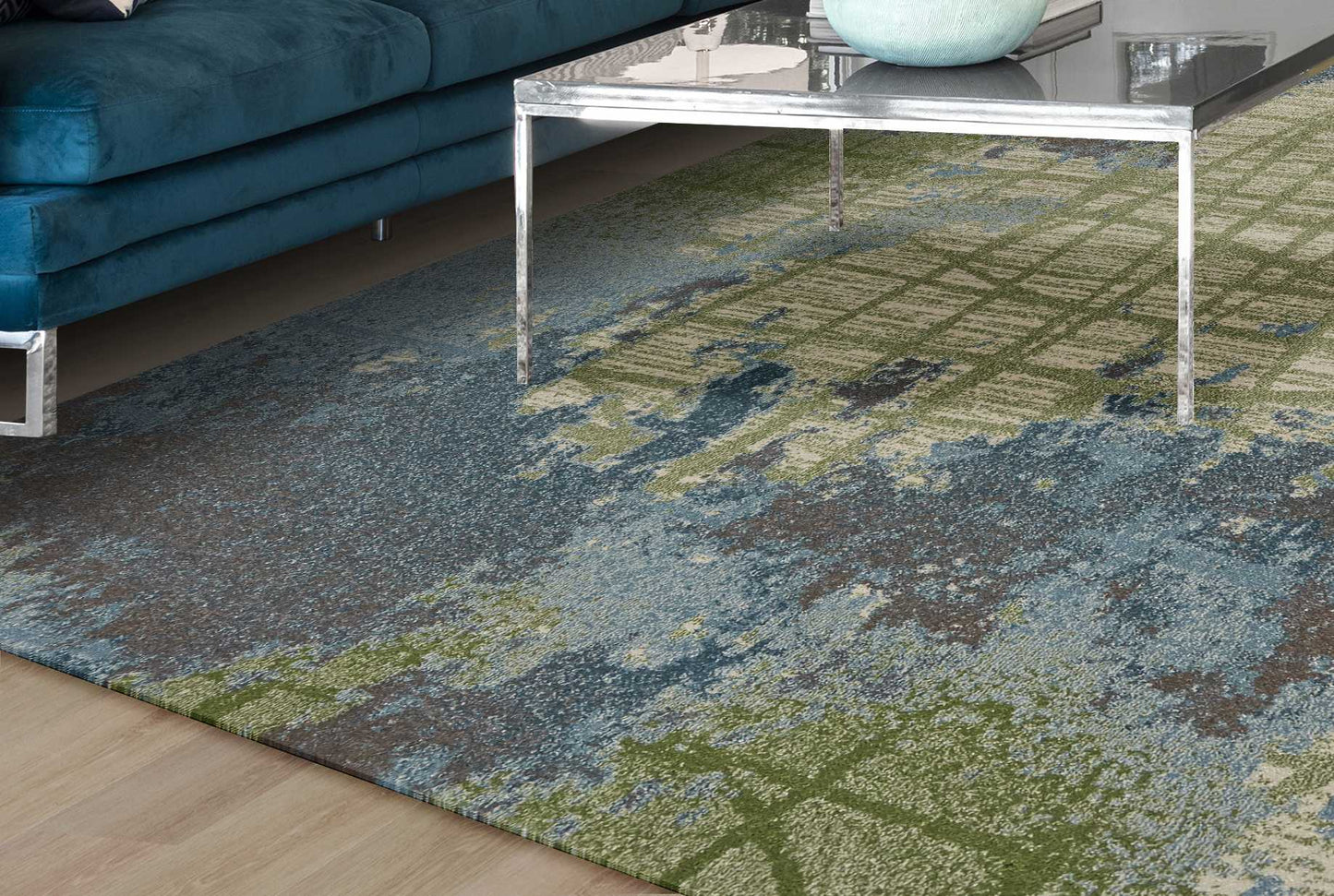 8' X 11' Green Blue Machine Woven Abstract Indoor Area Rug