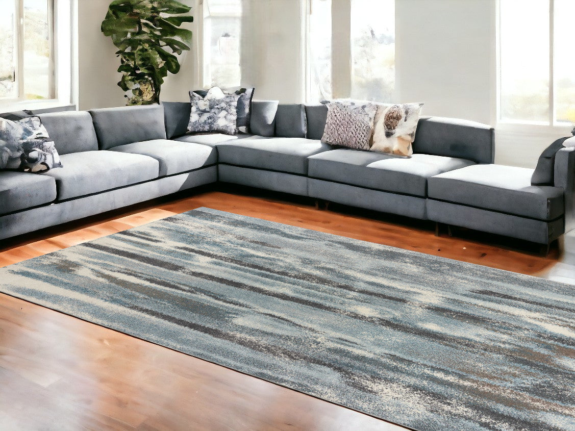 5' X 8' Teal Abstract Brushstrokes Indoor Area Rug