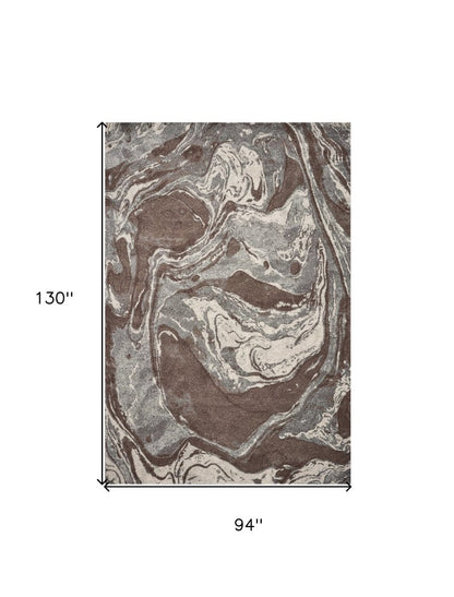 7' X 10' Brown And Ivory Abstract Area Rug