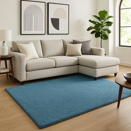 5' X 7' Blue Shag Hand Woven Area Rug