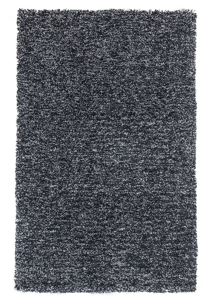 5' X 7' Black And White Shag Hand Woven Area Rug