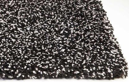 8' X 10' Black And White Shag Hand Woven Area Rug