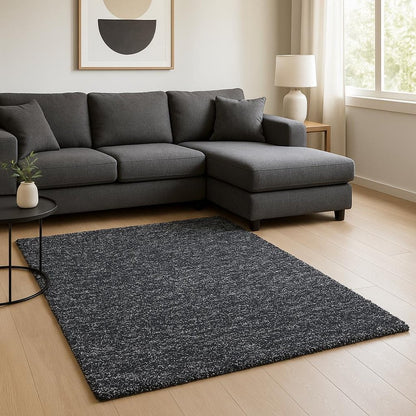 2' X 4' Black And White Shag Hand Woven Area Rug