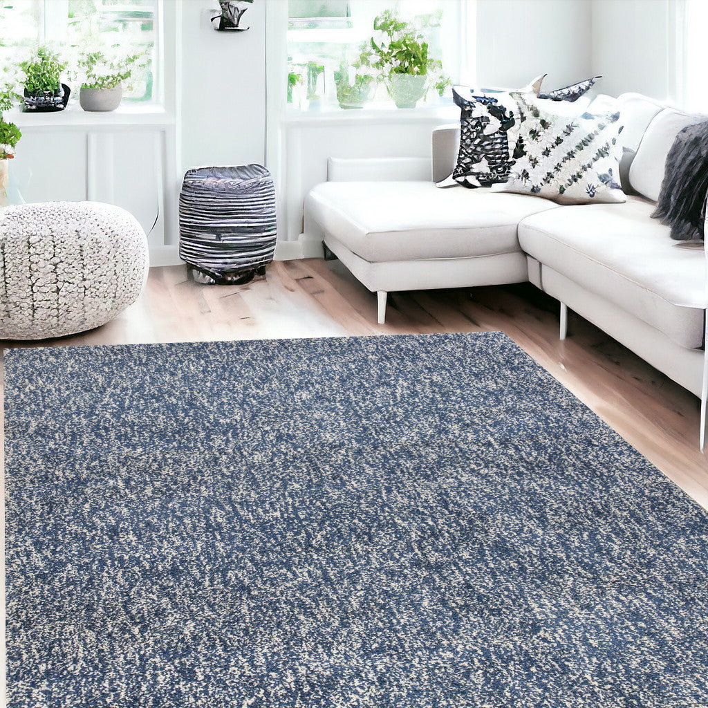 8' Indigo Or Ivory Heather Plain Runner Rug