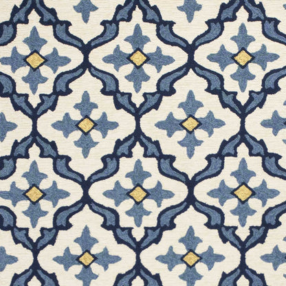 5' X 8' Ivory And Blue Moroccan Indoor Outdoor Area Rug