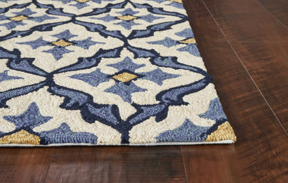 5' X 8' Ivory And Blue Moroccan Indoor Outdoor Area Rug