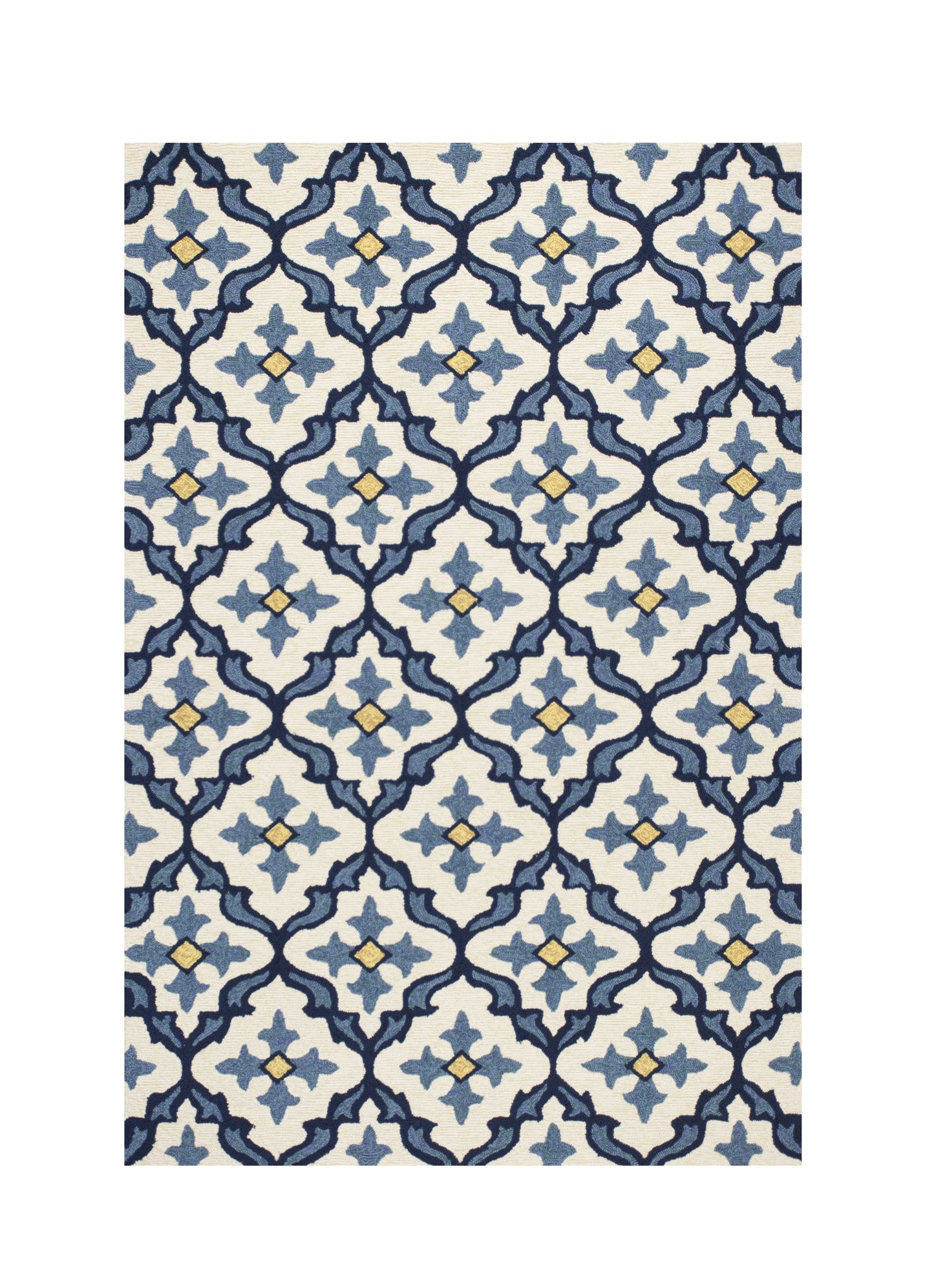 5' X 7' Ivory Or Blue Geometric Mosaic Indoor Outdoor Area Rug