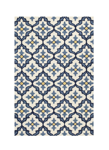 5' X 8' Ivory And Blue Moroccan Indoor Outdoor Area Rug