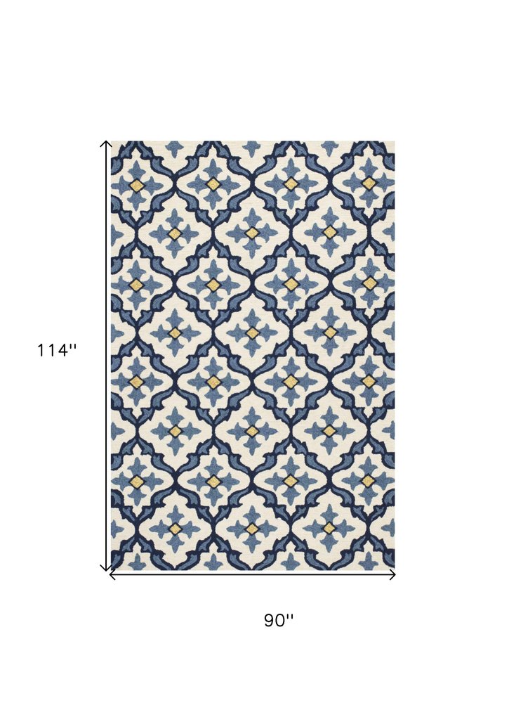 5' X 8' Ivory And Blue Moroccan Indoor Outdoor Area Rug