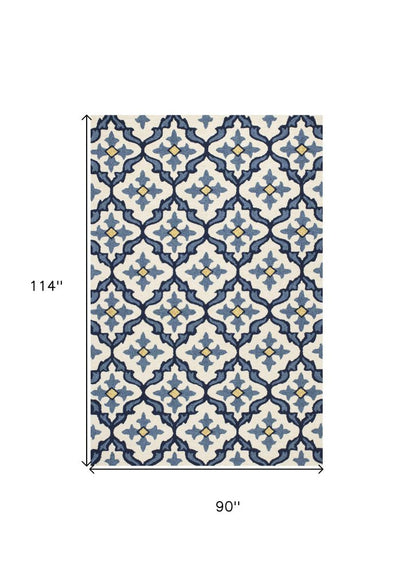 5' X 8' Ivory And Blue Moroccan Indoor Outdoor Area Rug