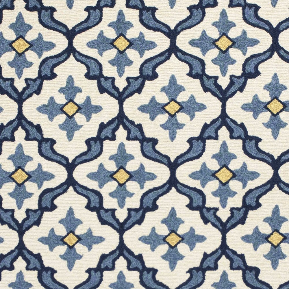 5' X 8' Ivory And Blue Moroccan Indoor Outdoor Area Rug