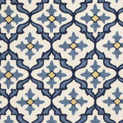 5' X 8' Ivory And Blue Moroccan Indoor Outdoor Area Rug