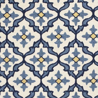 5' X 8' Ivory And Blue Moroccan Indoor Outdoor Area Rug