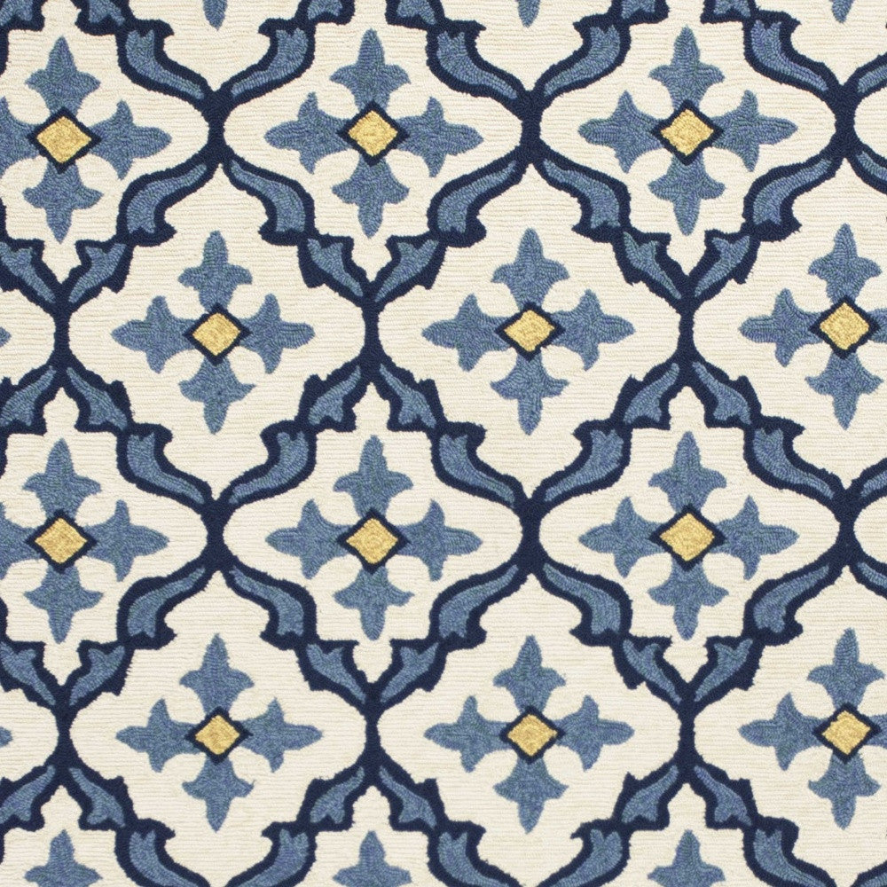 5' X 8' Ivory And Blue Moroccan Indoor Outdoor Area Rug