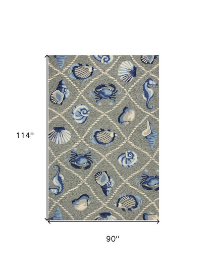 8' Round Gray Round Abstract Handmade Indoor Outdoor Area Rug