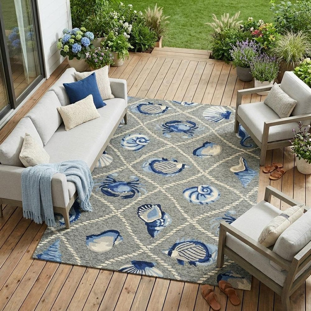 8' X 10' Gray Abstract Indoor Outdoor Area Rug