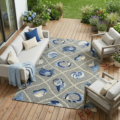 8' Round Gray Round Abstract Handmade Indoor Outdoor Area Rug